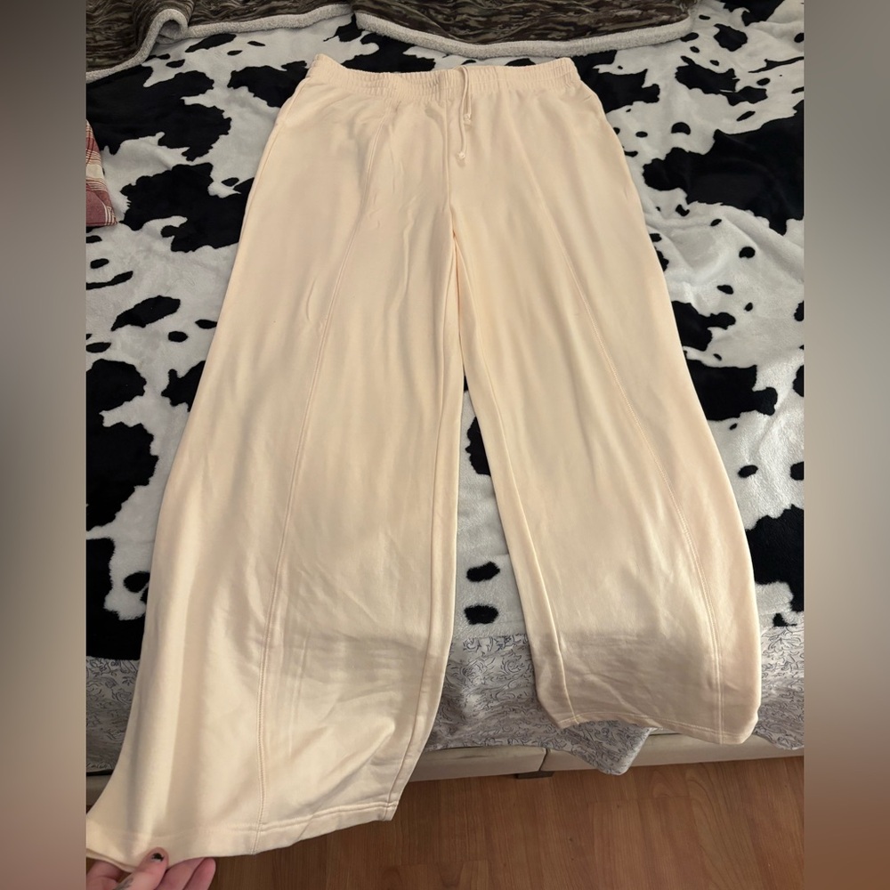 Cream Wide-Leg Women's Pants